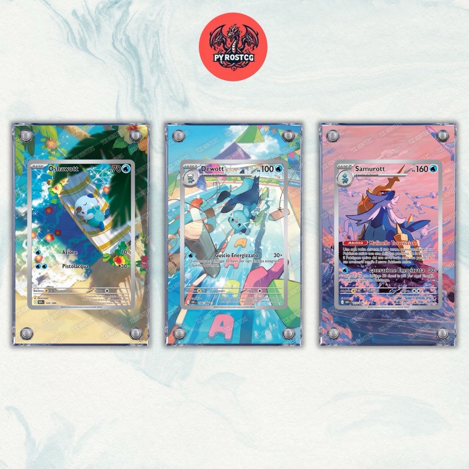 Pokémon x3 Teca Magnetica Acrilico Extended Art - Oshawott Dewott Samurott WHT0