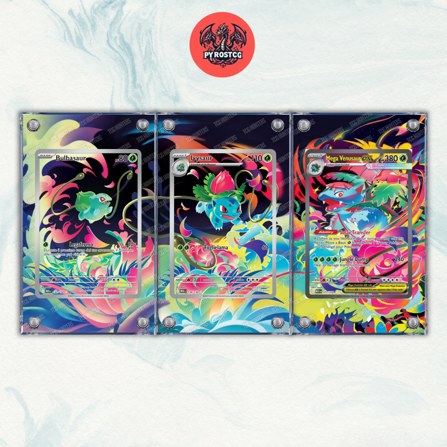 Pokémon x3 Teca Magnetica Extended Art - Bulbasaur Ivysaur Venusaur MEG 0