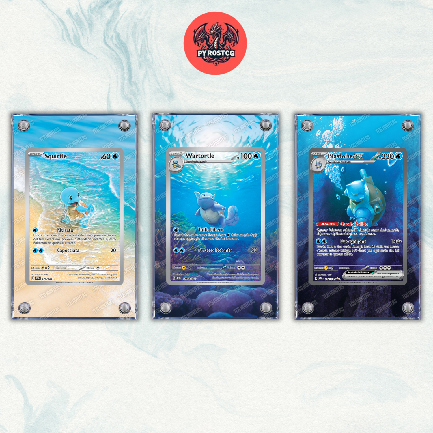 Pokémon x3 Teca Magnetica Extended Art - Squirtle Wartortle Blastoise 151 MEW 0