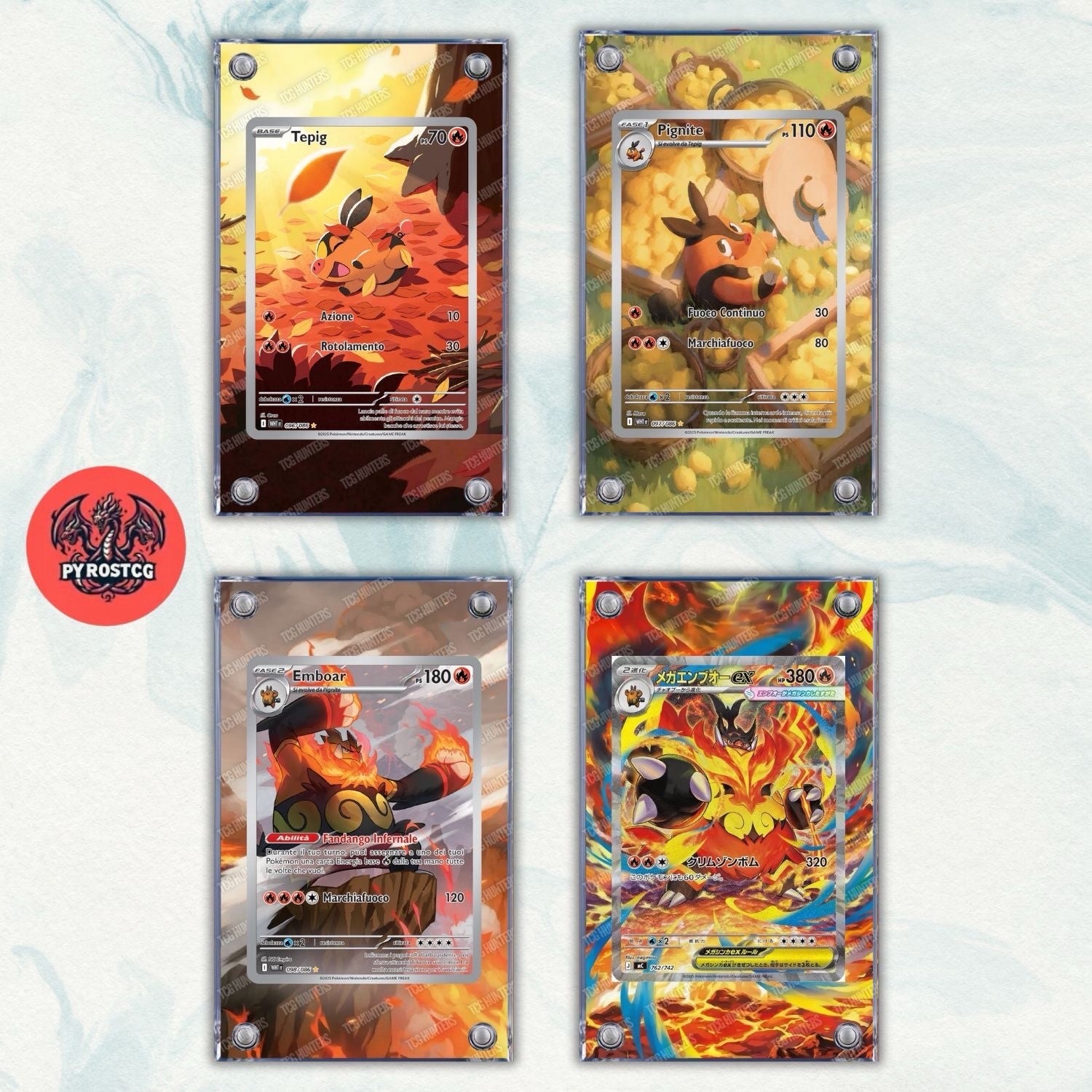 Pokémon x4 Teca Magnetica Acrilico Extended Art - Tepig Pignite Emboar + Mega 0